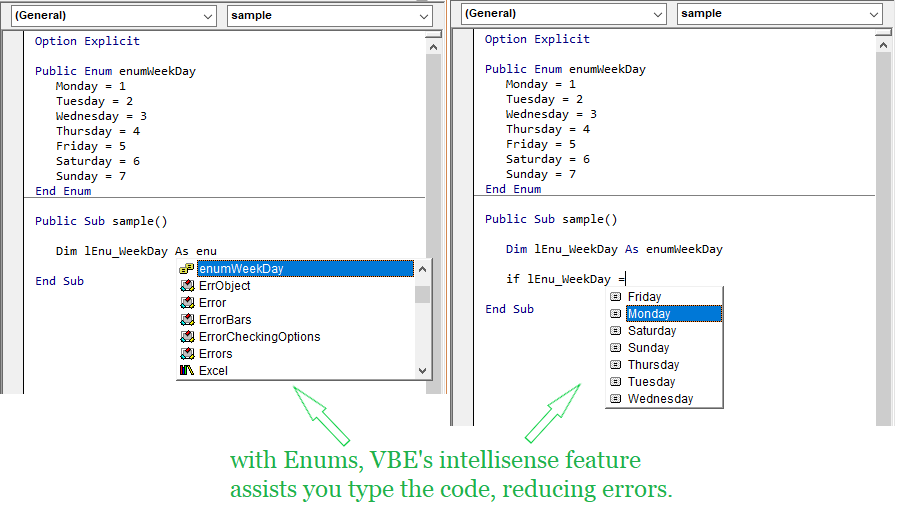 Boosting Excel VBA code reliability by using Enumerations instead of magic numbers or constants