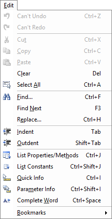 The Excel VBA Editor's Edit Menu