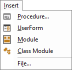 The Excel VBA Editor's Insert Menu