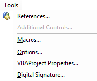 The Excel VBA Editor's Tools Menu