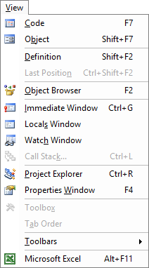 The Excel VBA Editor's View Menu