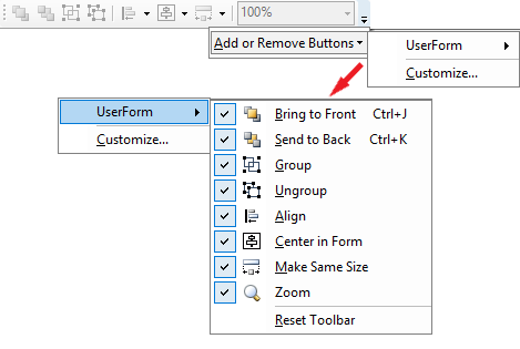 The Excel VBA Editor's UserForm Toolbar (showing all Buttons and their Definitions)