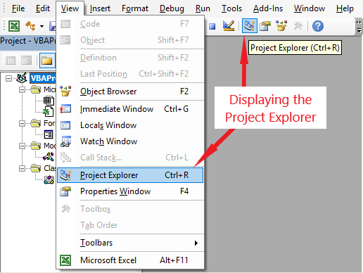 Illustrating multiple ways of displaying the Project Explorer