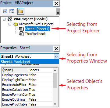 Selecting objects for property viewing or editing in the Properties window