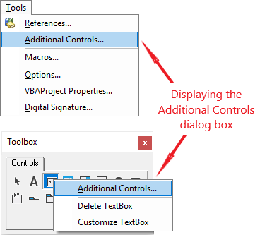 VBA Editor Customization - Accessing the Additional Controls dialog box (with Toolbox selected)