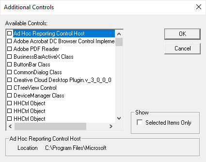The Additional Controls dialog box