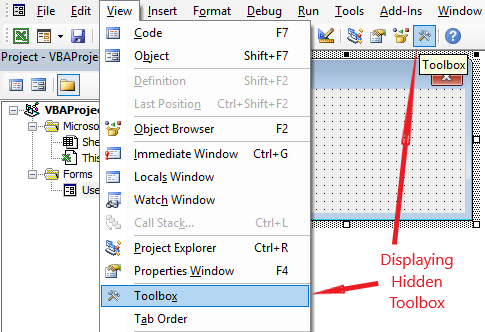 Displaying a hidden Toolbox (while a UserForm is active)