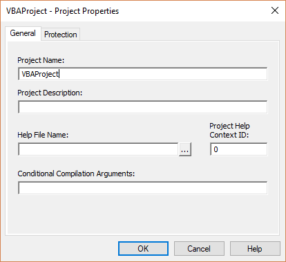 The Project Properties dialog box’s General tab