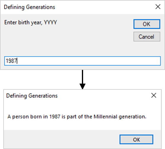 If–Then statement’s sample code in action – Defining generations as per Pew Research Center’s classification.