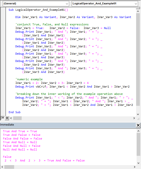 Sample code illustrating the And Logical Operator’s usage.